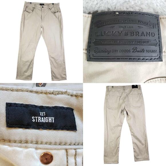 Lucky Brand 223 Straight Stretch Sateen Jean Pants Men's Size 36X30 Khaki Tan - Picture 1 of 11